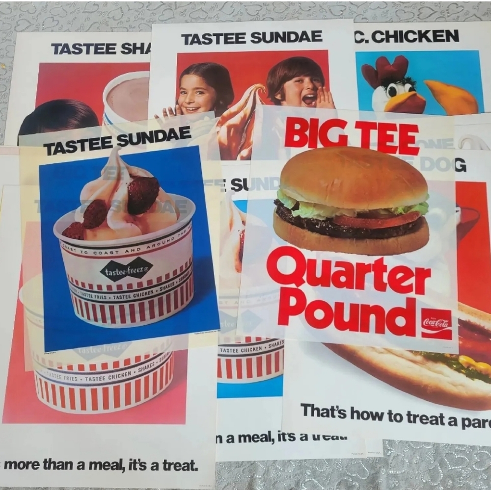 Lot 14 Vintage 70s LIGHTED SIGN Tastee Freez Advertising Poster Banners 1977